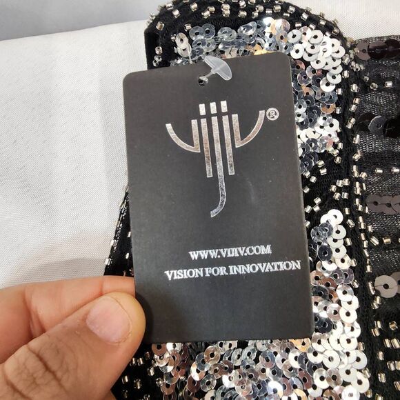 Vijiv Black 1920s Sequin Beaded Flapper Dress Fringe Gatsby Style Size Small - Picture 7 of 9